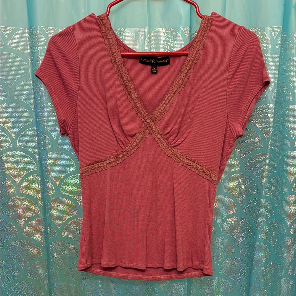 Pink Lace Trim Top